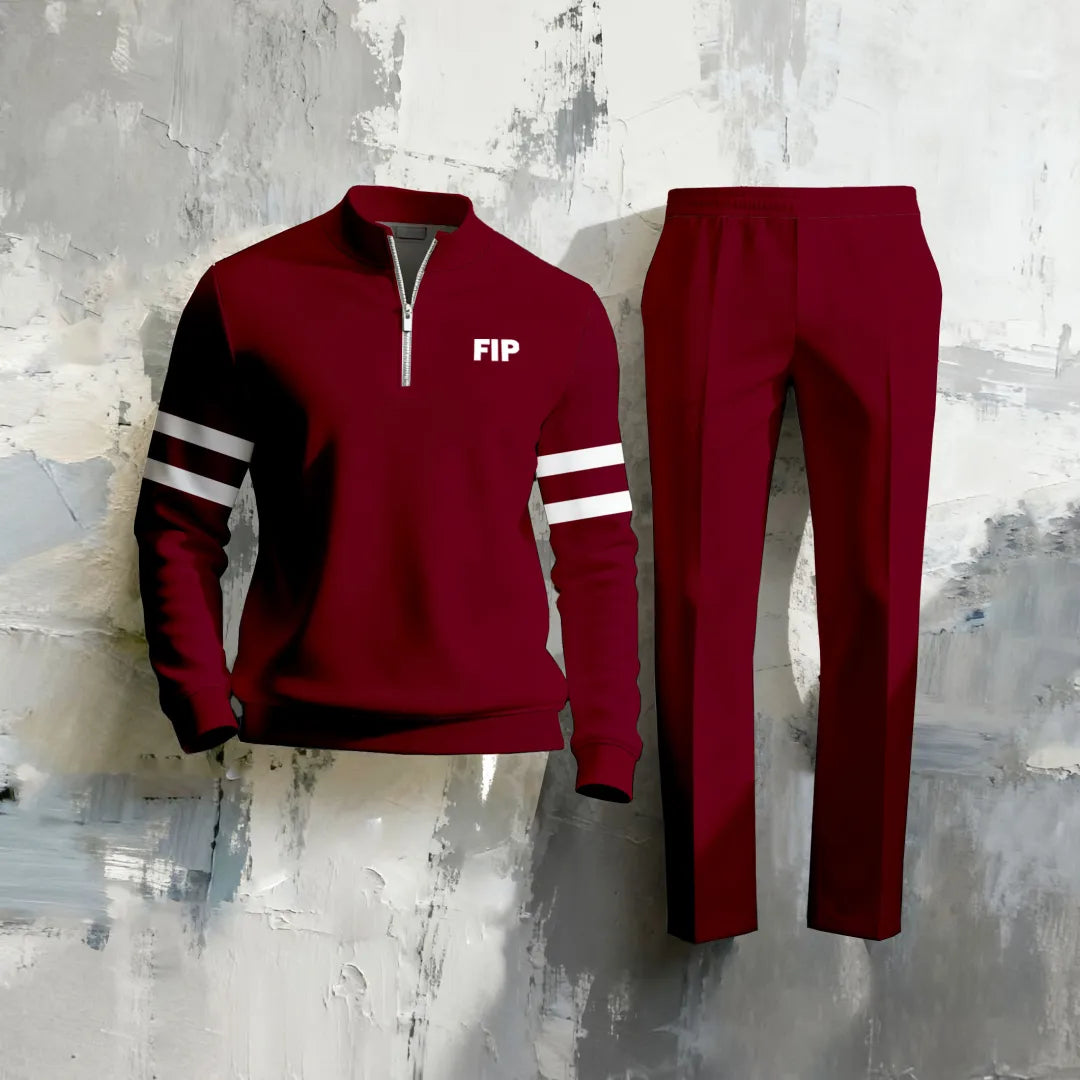Long Sleeved Casual Quarter Zip Two-Piece Set - DUVAL
