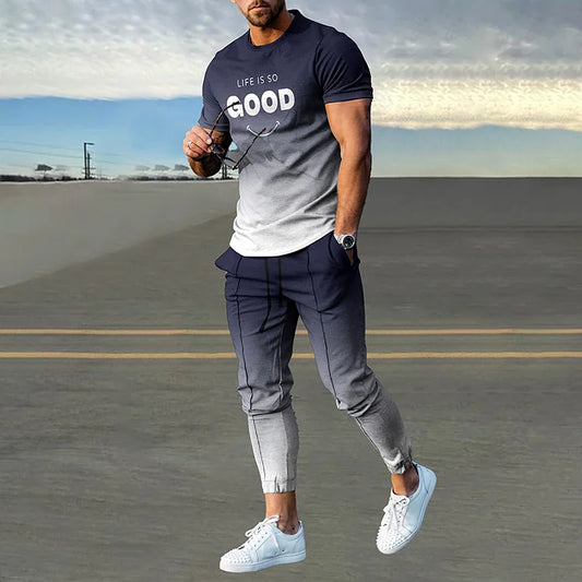 Life Is So Good Gradient Smile Print T-Shirt And Pants Co-Ord