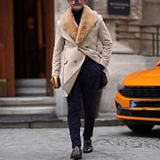 Beige Belt Eco Fur Long Coat - DUVAL