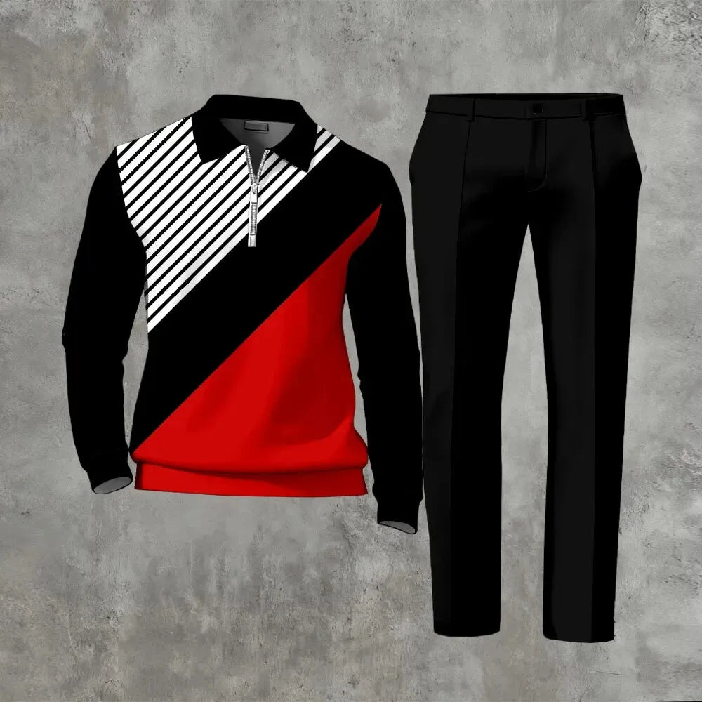 Long Sleeved Casual Quarter Zip Two-Piece Set - DUVAL