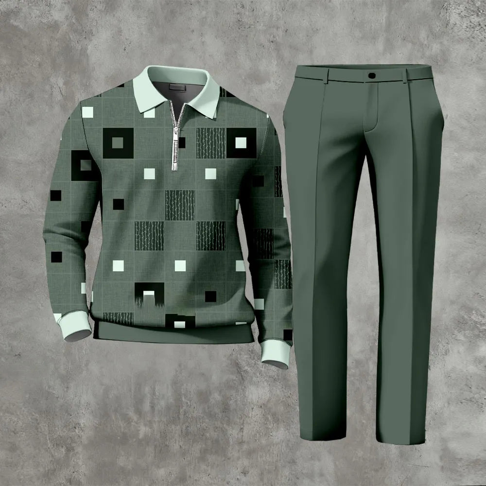 Long Sleeved Casual Quarter Zip Two-Piece Set - DUVAL
