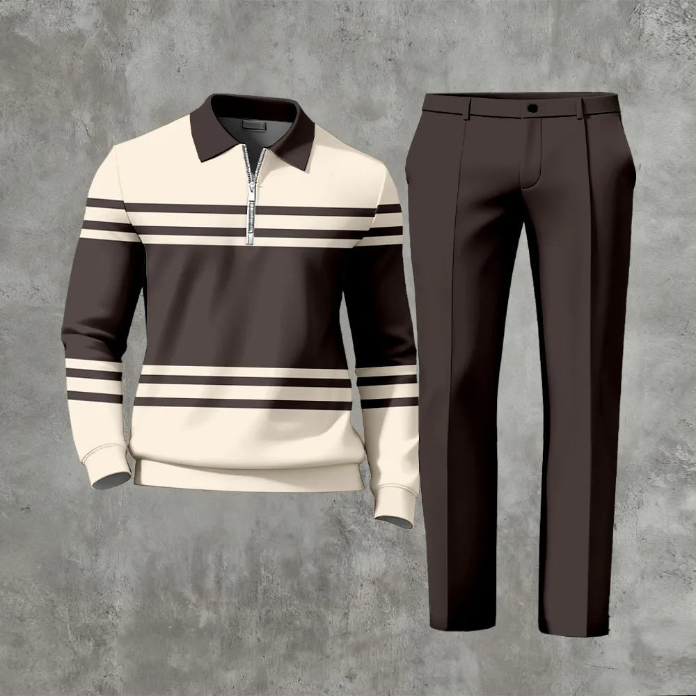 Long Sleeved Casual Quarter Zip Two-Piece Set - DUVAL