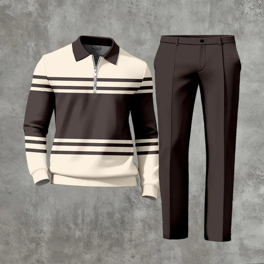 Long Sleeved Casual Quarter Zip Two-Piece Set