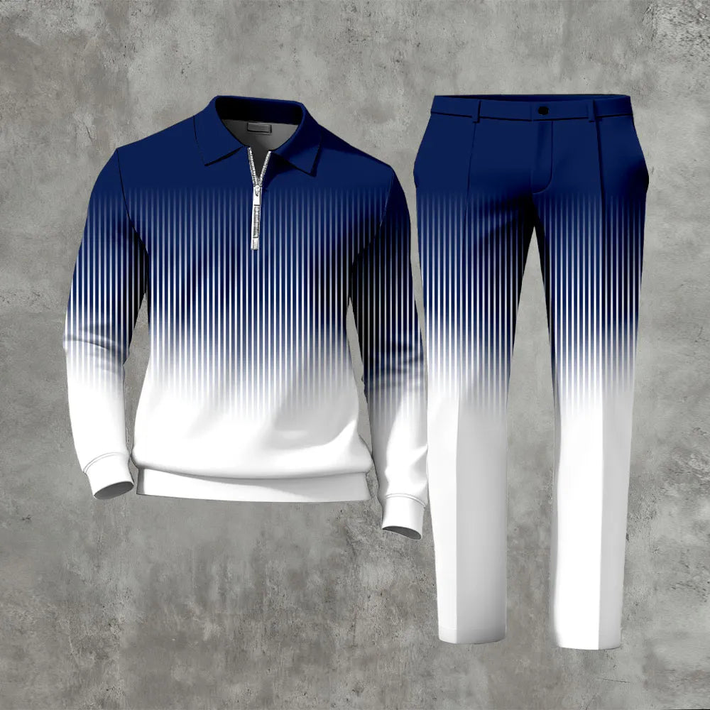 Long Sleeved Casual Quarter Zip Two-Piece Set - DUVAL