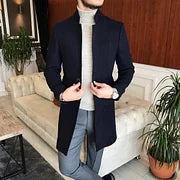 Solid Color Business Standing Collar Mid Length Coat - DUVAL