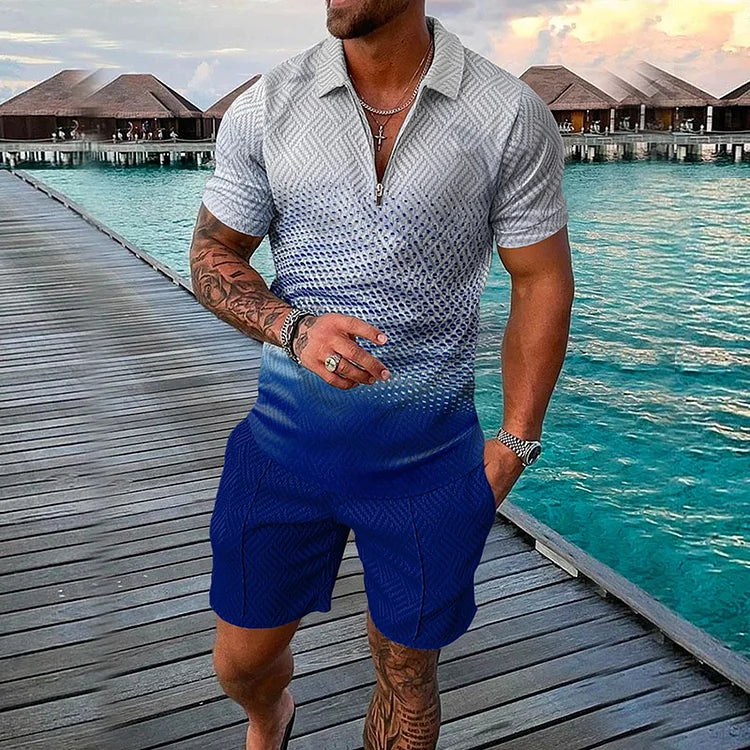 Fashion Gradient Polo Shirt And Shorts Co-Ord - DUVAL