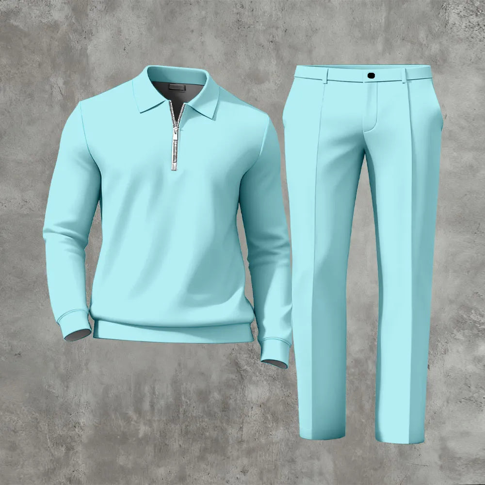 Long Sleeved Casual Quarter Zip Two-Piece Set - DUVAL