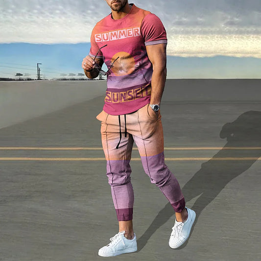Summer Sunset Print T-Shirt And Pants Co-Ord