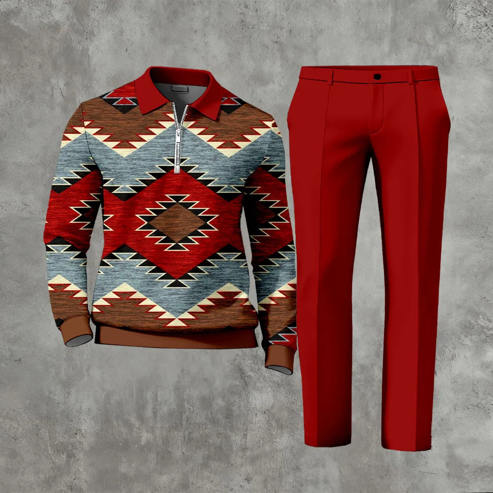 Long Sleeved Casual Quarter Zip Two-Piece Set - DUVAL