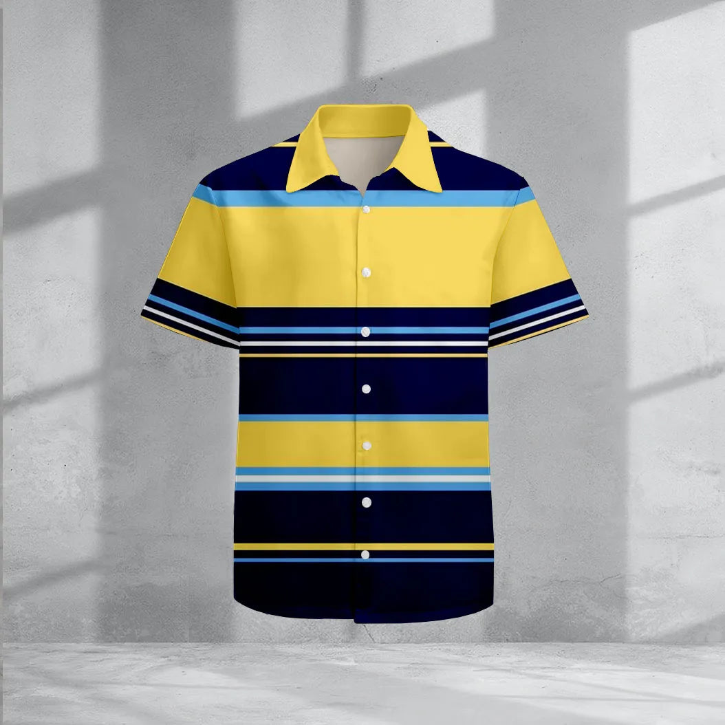 Geometric Polo Button Print Short-Sleeve Shirt - DUVAL