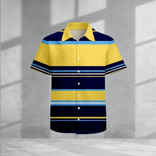 Geometric Polo Button Print Short-Sleeve Shirt - DUVAL