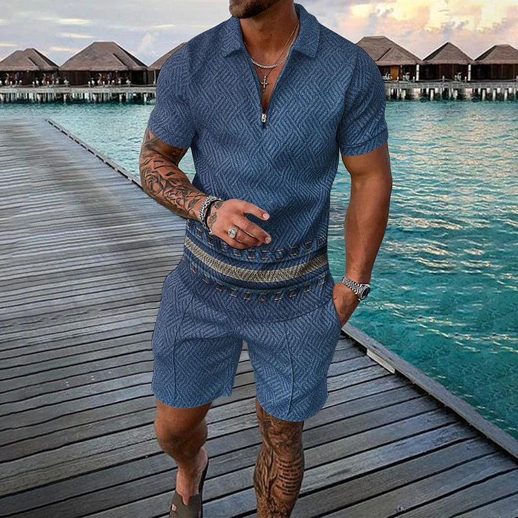 Blue Shark Polo Shirt And Shorts Co-Ord - DUVAL