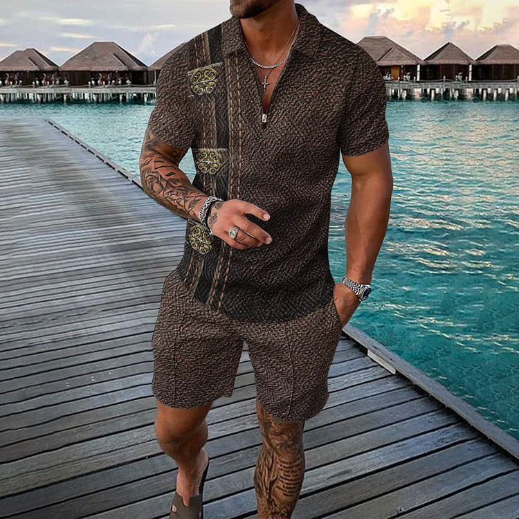 Brown Totem Polo Shirt And Shorts Co-Ord - DUVAL