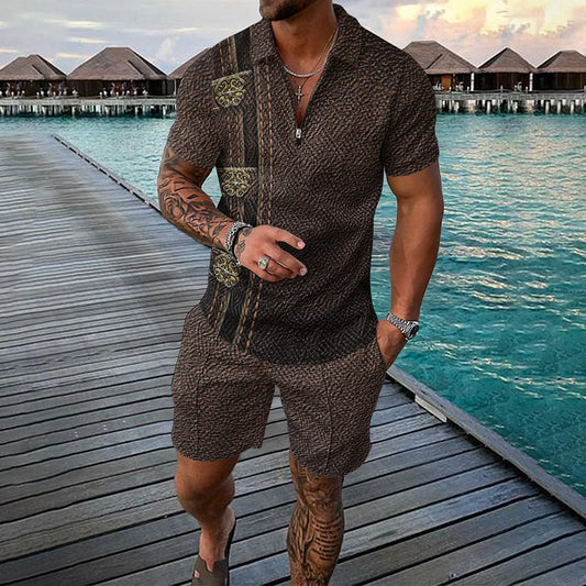 Brown Totem Polo Shirt And Shorts Co-Ord