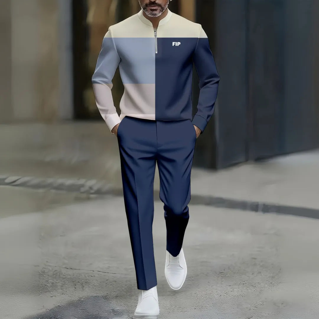 Quarter Zip Sweater & Trousers Two-Piece Set - DUVAL