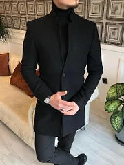 Solid Color Business Standing Collar Mid Length Coat - DUVAL