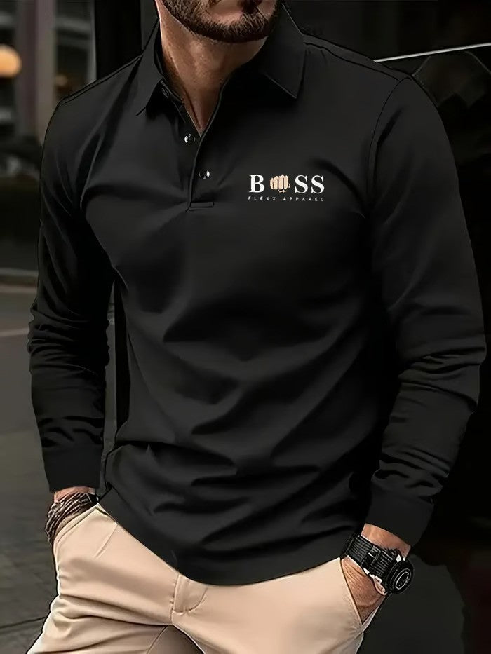 Business Casual Striped Long-Sleeved Polo Shirt