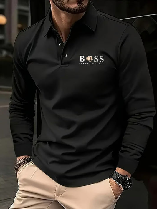 Business Casual Striped Long-Sleeved Polo Shirt