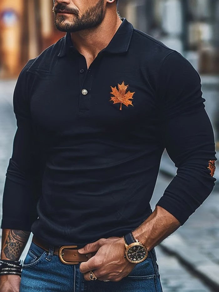 Autumn Harvest Maple Leaf Pattern Polo Shirt