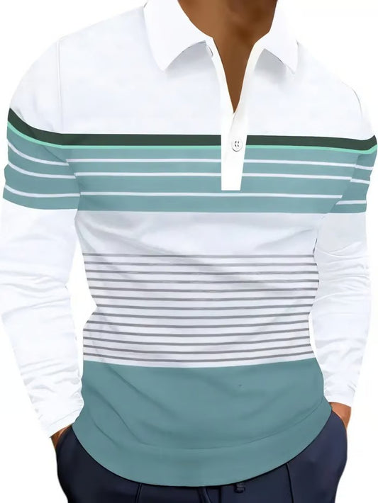 Business Casual Striped Long-Sleeved Polo Shirt