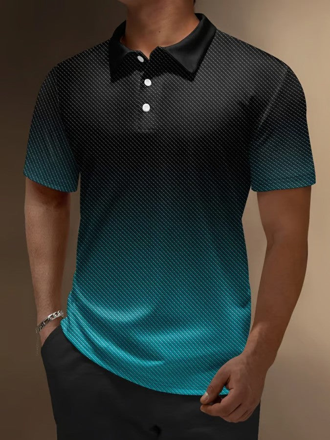 Vintage Gradient Print Lapel Casual POLO Shirt