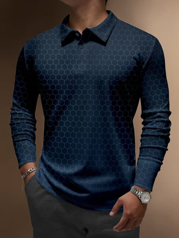 Business Casual Striped Long-Sleeved Polo Shirt - DUVAL