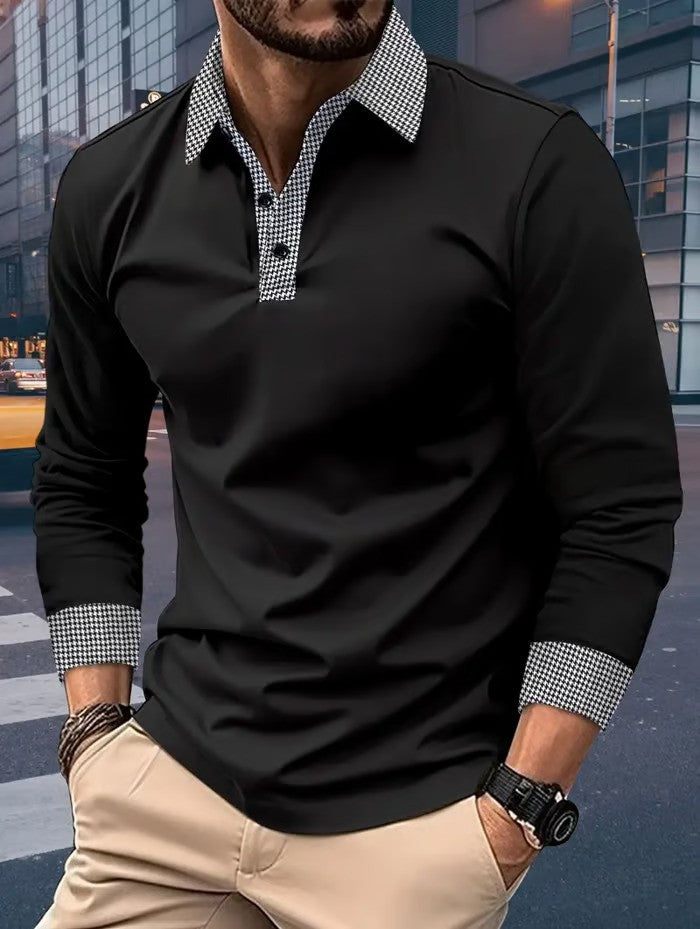 Business Casual Striped Long-Sleeved Polo Shirt