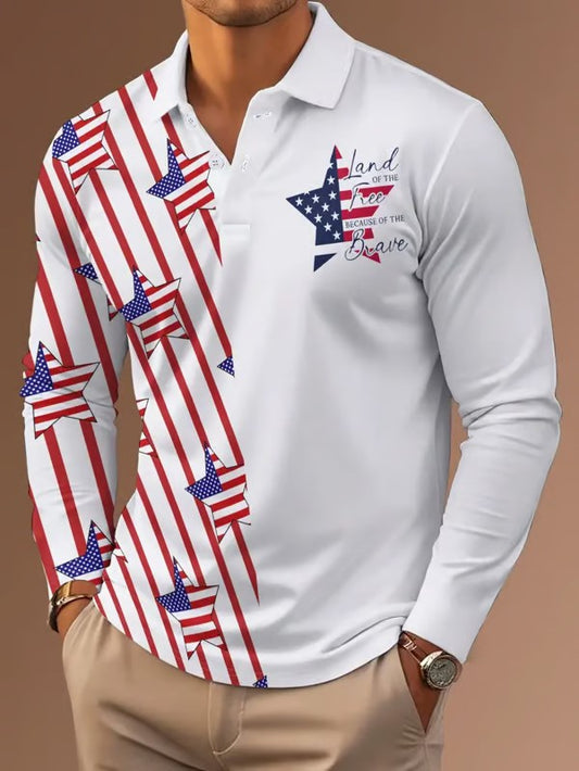 Business Casual Striped Long-Sleeved Polo Shirt