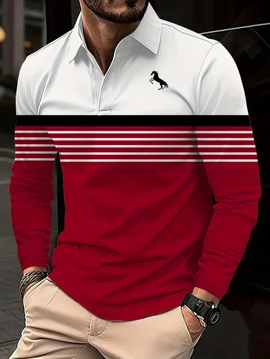 Business Casual Striped Long-Sleeved Polo Shirt