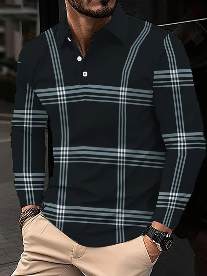 Business Style Printed Long Sleeve Polo