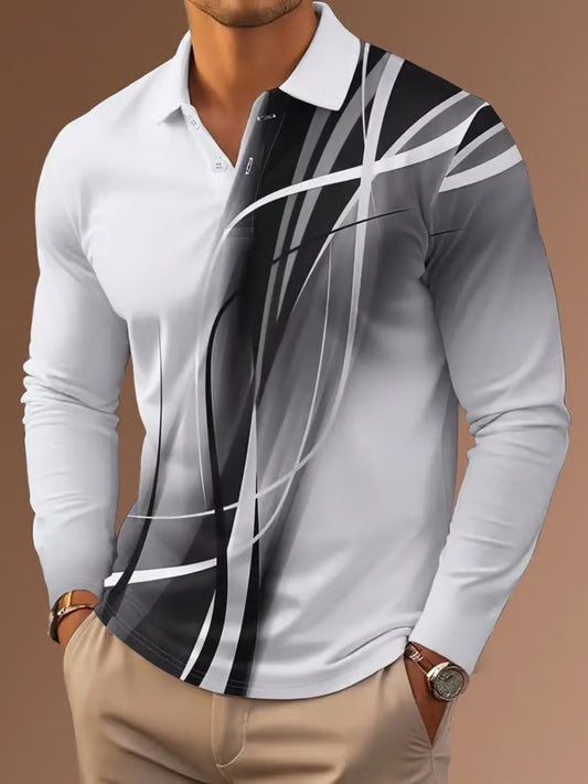 Business Casual Striped Long-Sleeved Polo Shirt