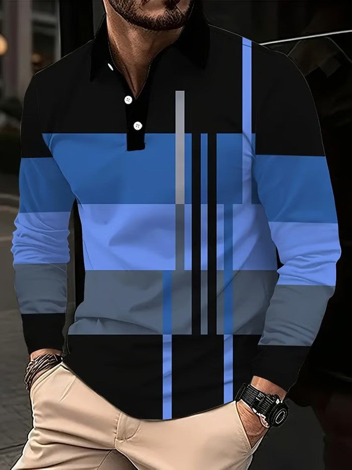 Business Casual Striped Long-Sleeved Polo Shirt