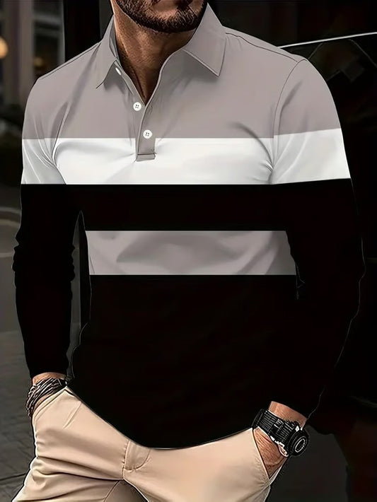 Business Casual Striped Long-Sleeved Polo Shirt