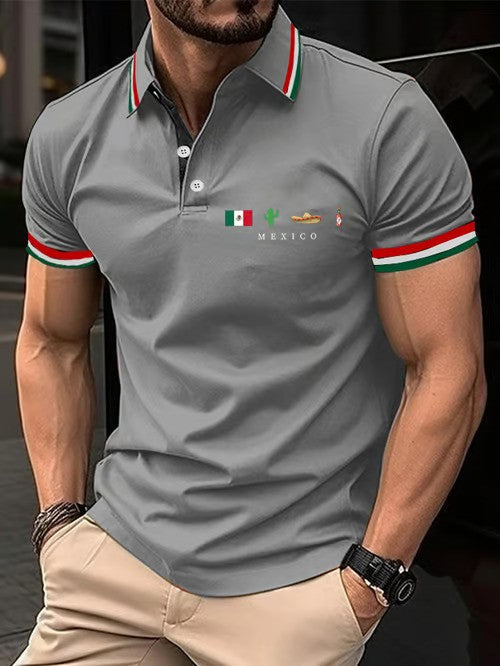 Mexican Independence Day Flag Print Polo Shirt