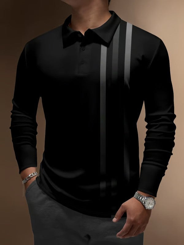 Business Casual Striped Long-Sleeved Polo Shirt