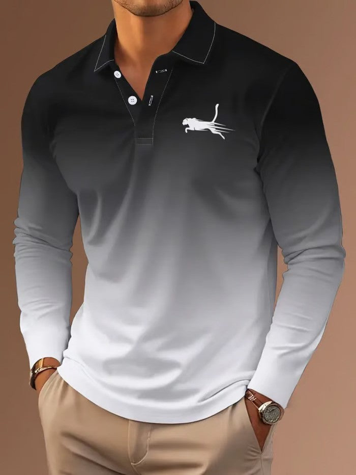 Business Casual Striped Long-Sleeved Polo Shirt