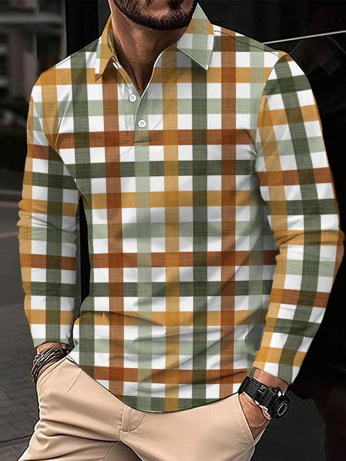 Business Style Printed Long Sleeve Polo