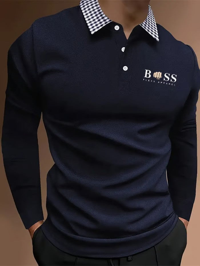 Business Casual Striped Long-Sleeved Polo Shirt