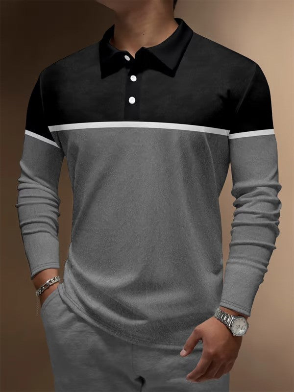 Business Casual Striped Long-Sleeved Polo Shirt