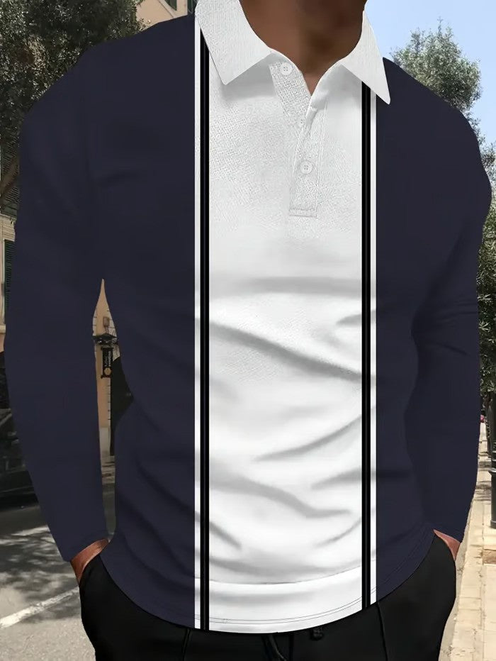 Business Casual Striped Long-Sleeved Polo Shirt - DUVAL
