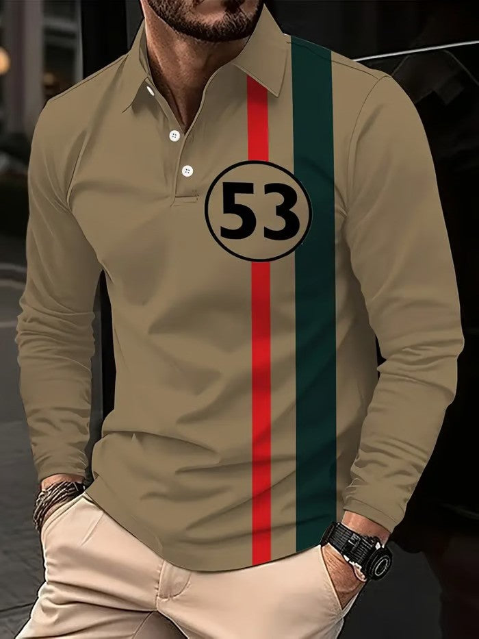 Business Casual Striped Long-Sleeved Polo Shirt