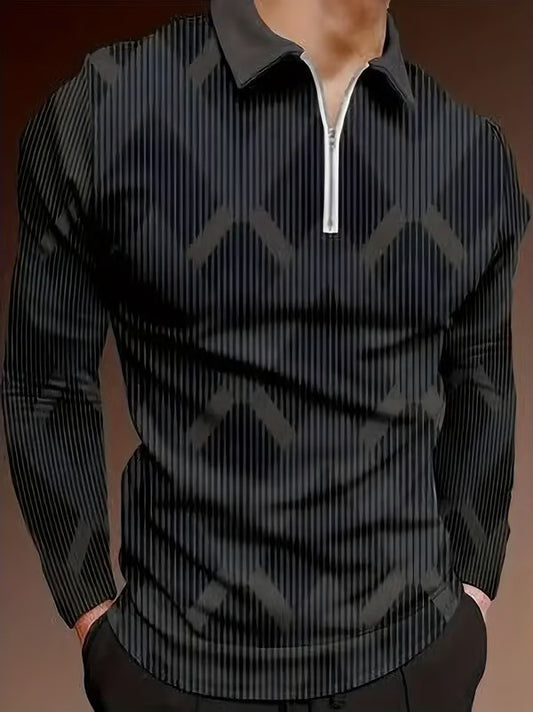 Business Casual Striped Zip-Up Shirt