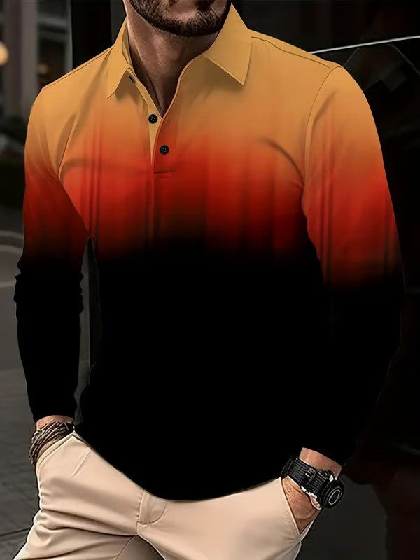 Business Casual Striped Long-Sleeved Polo Shirt