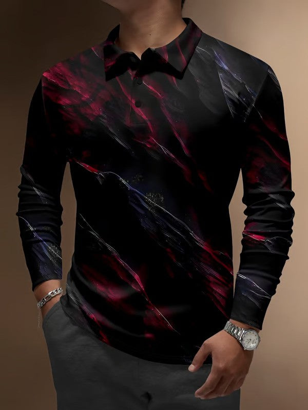 Business Casual Striped Long-Sleeved Polo Shirt