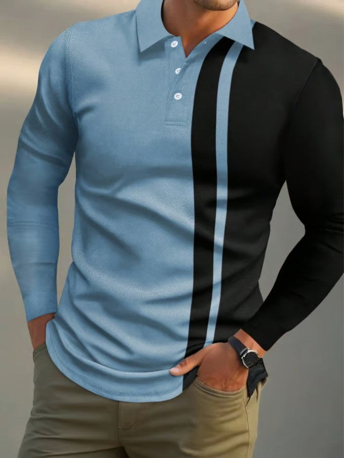 Business Casual Striped Long-Sleeved Polo Shirt