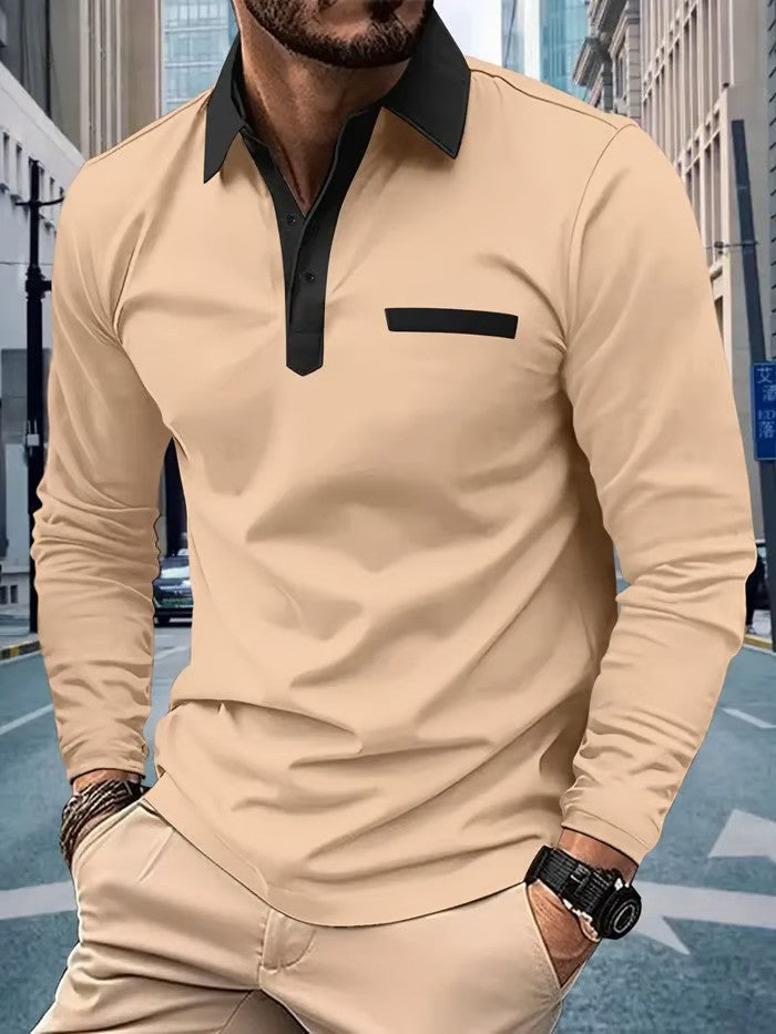 Business Casual Striped Long-Sleeved Polo Shirt