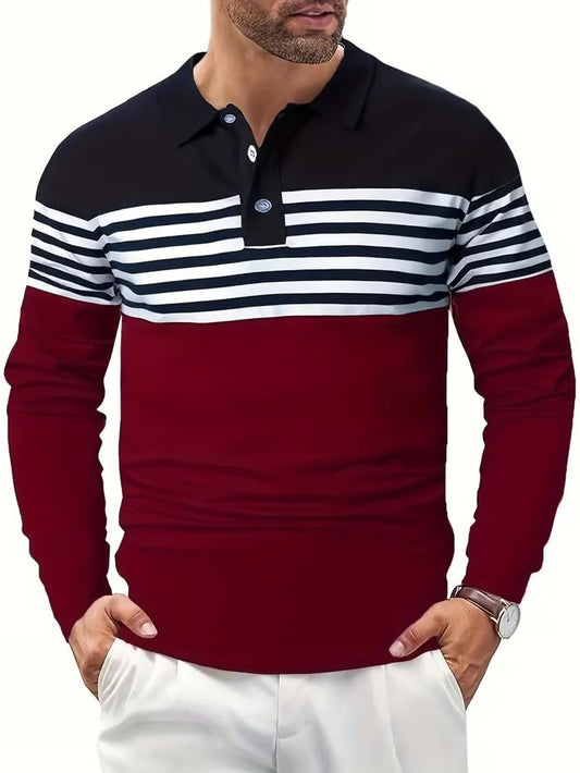 Business Casual Striped Long-Sleeved Polo Shirt