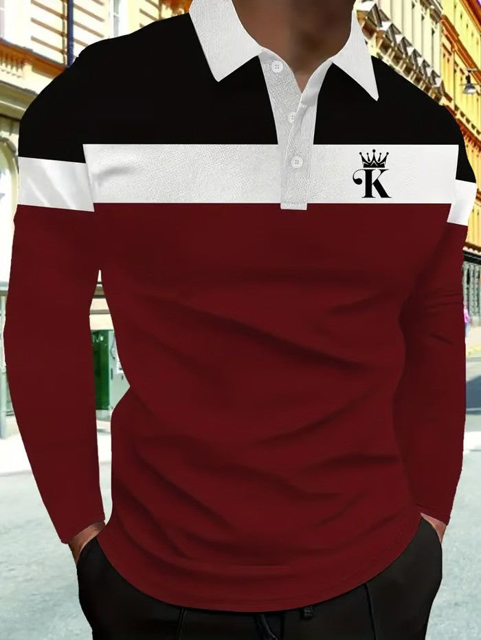 Business Casual Striped Long-Sleeved Polo Shirt