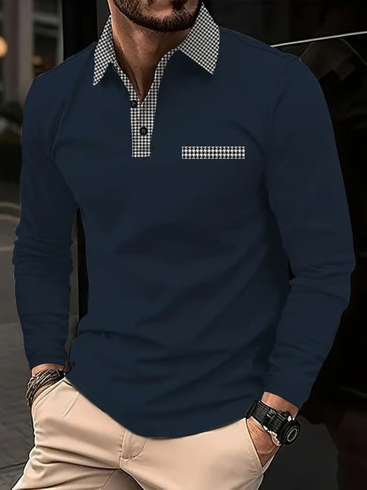 Business Casual Striped Long-Sleeved Polo Shirt