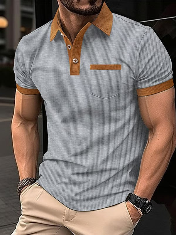 Waffle Fabric Fashion Casual Polo Shirt (With Pockets)